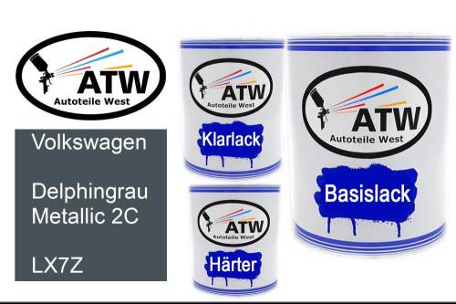 Volkswagen, Delphingrau Metallic 2C, LX7Z: 1L Lackdose + 1L Klarlack + 500ml Härter - Set, von ATW Autoteile West.